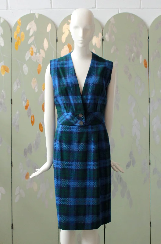 Vintage 1960s Matching Set in Blue and Green Plaid, Vintage XS