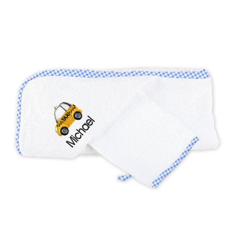 White with Blue Gingham Trim