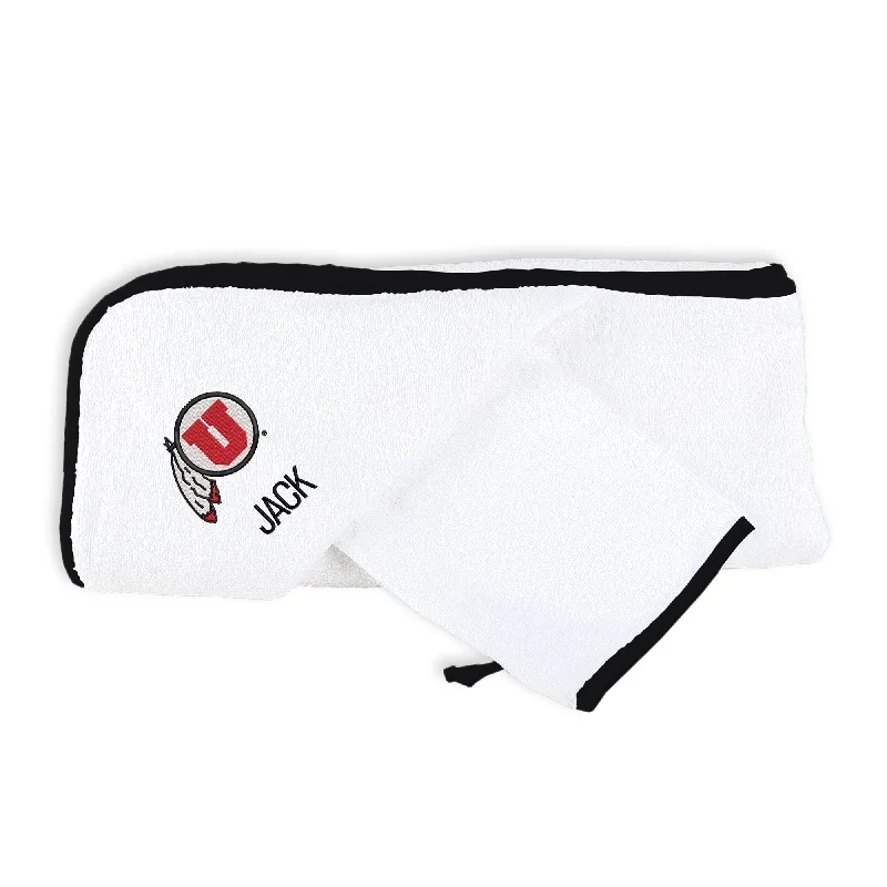 Personalized Utah Utes Circle and Feather Hooded Towel and Wash Cloth Set