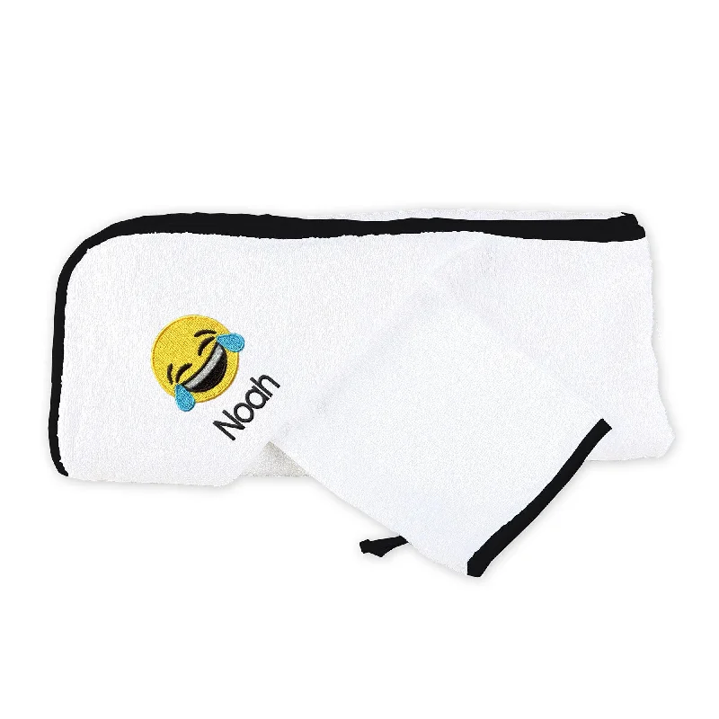 Personalized Happy Tears Emoji Hooded Towel & Wash Mitt Set