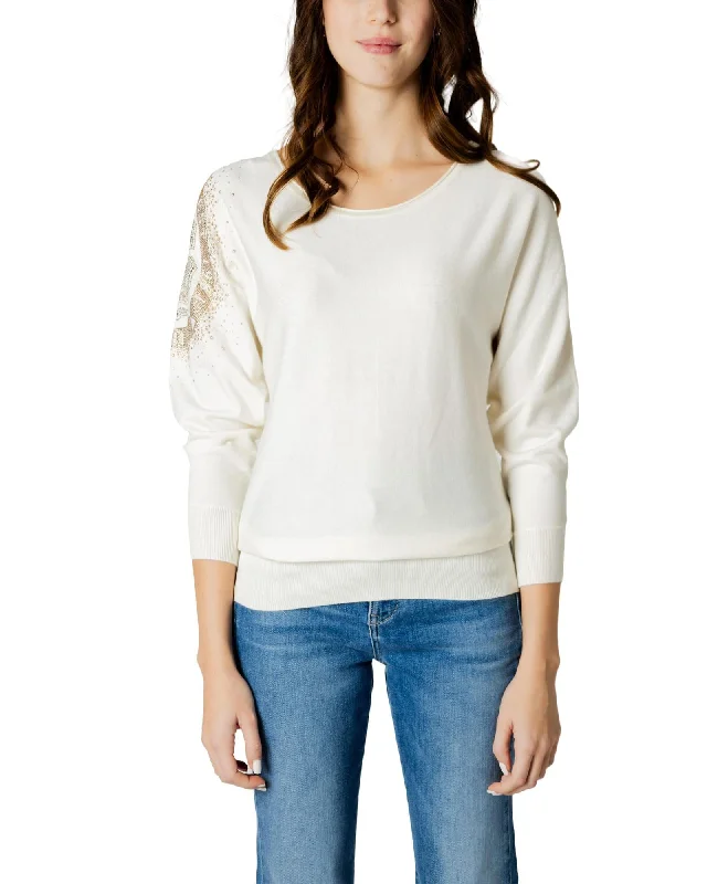 Guess  Womens Long Sleeve Knit Sweater with Glitter Detail White