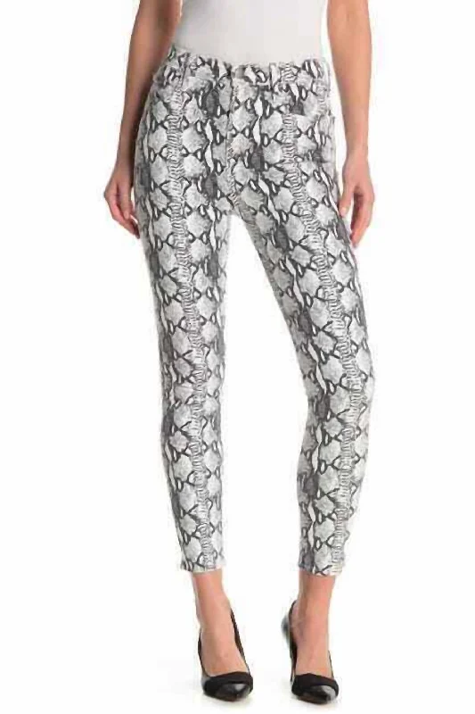 Ali High Rise Python Snake Print Cigarette Jeans In White