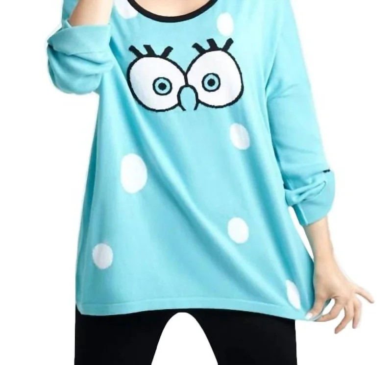 Cartoon Graphic Sweater In Turquoise/white