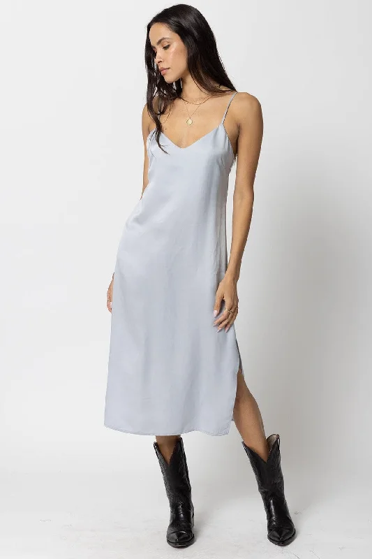 Stillwater Cupro Silky Slip Midi Dress in Silver