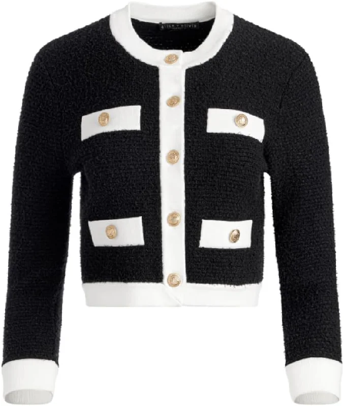 alice + olivia Claira Cardigan, Black/Soft White