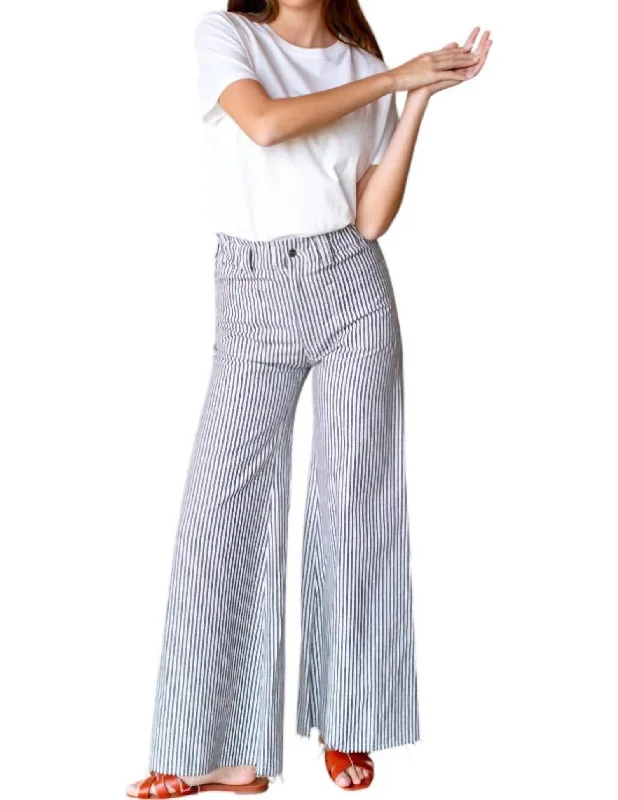 Tulip Wide Leg Pants In Black + Natural Stripe