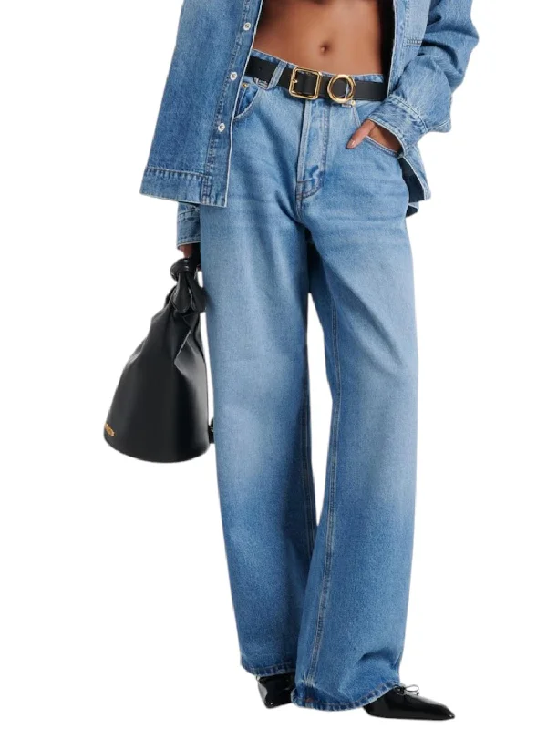 Le De-Nimes Large Denim Pants In Blue/tabac