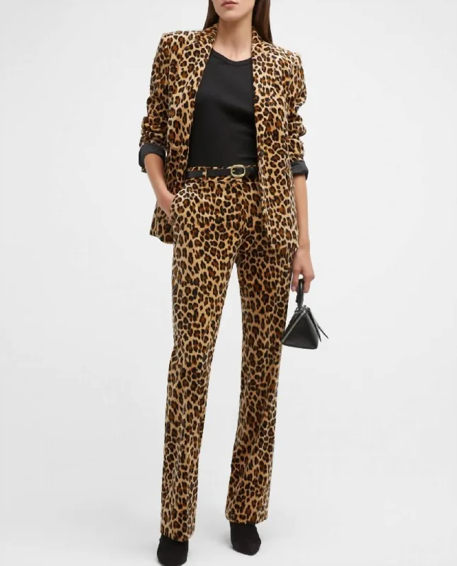 Leopard Velvet Mini Boot High Waist Pants In Multicolor