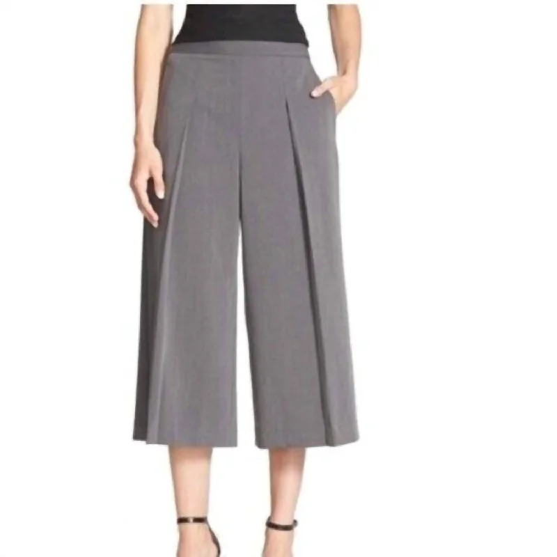 Pleat Front Wide Leg Culottes In Gray