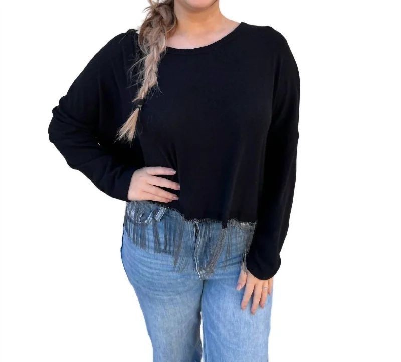 Juniper Metal Fringe Hem Sweater In Black