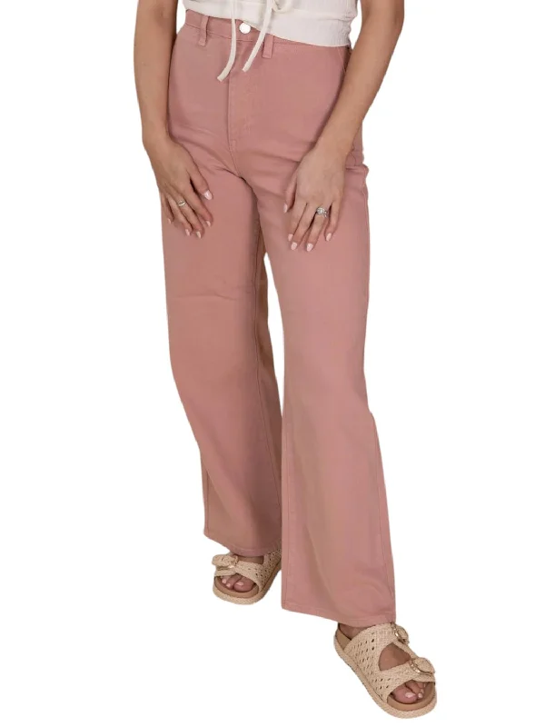 Hallie Wide Leg Denim Pants In Pale Pink