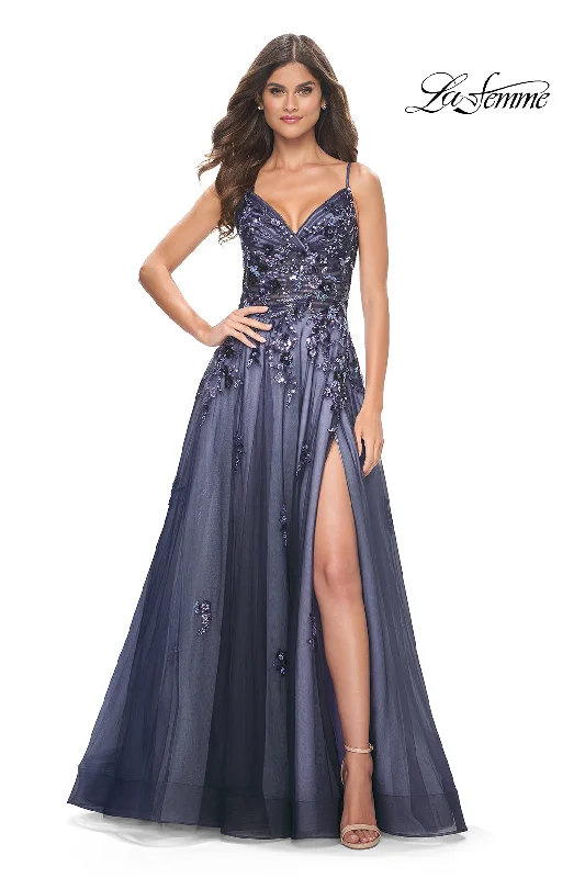 La Femme 32185 Two-Tone Sequin Surplice Gown