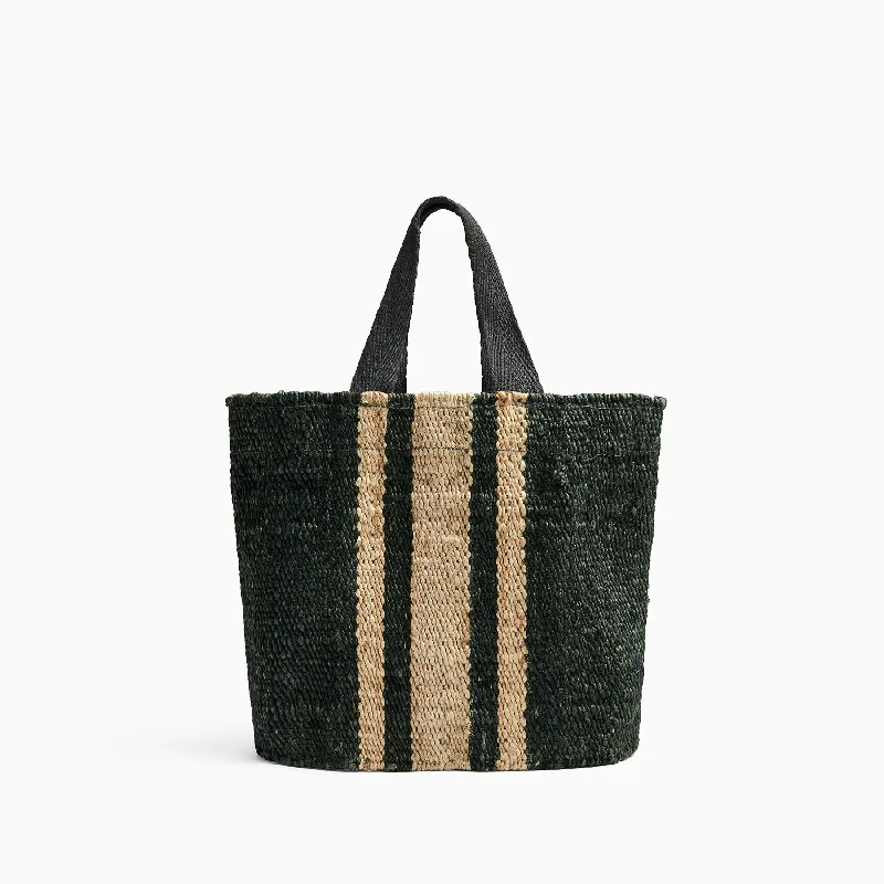 Playa Striped Small Hemp Tote - Petrol Green/Natural