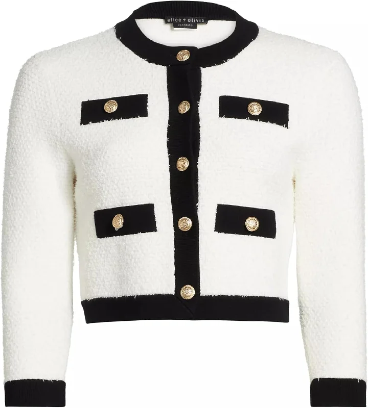 alice + olivia Claira Cardigan, Soft White/Black