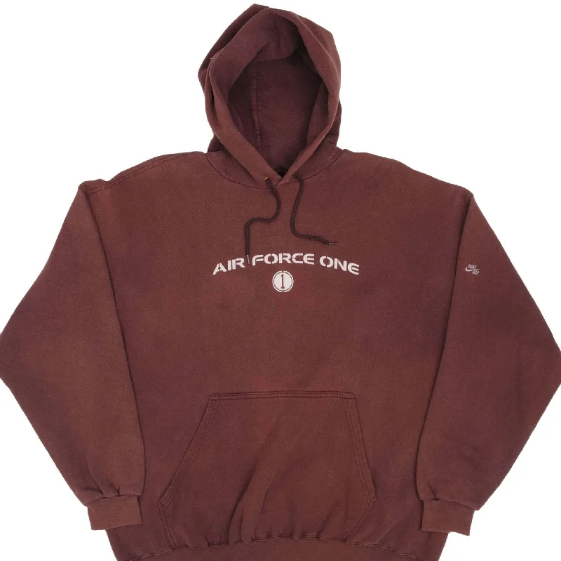 Versatile Items VINTAGE NIKE AIR FORCE ONE SPELLOUT BURGUNDY HOODIE 1990S SIZE XL MADE IN USA