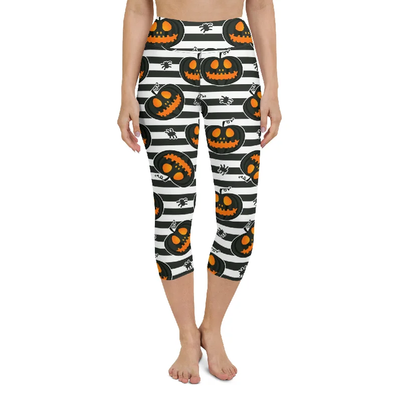 Striped Jack O'lanterns Yoga Capris