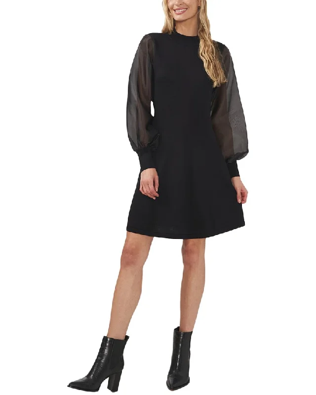 Cece Organza Sleeve Fit And Flare Sweater Dress