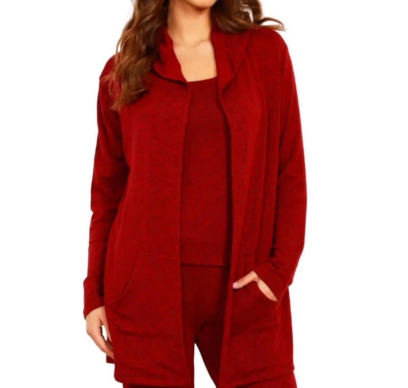 Open Hoodie Duster In Wine