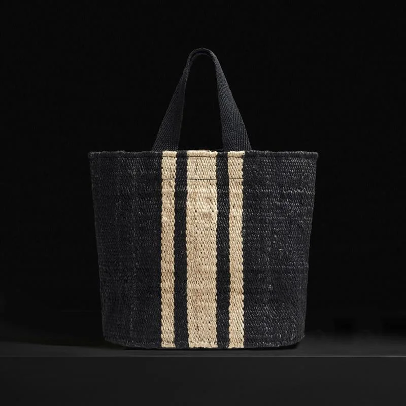 Playa Striped Small Hemp Tote - Black/Natural