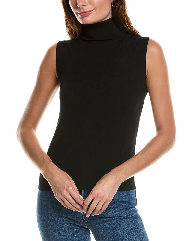 Lafayette 148 New York Petite Sleeveless Turtleneck Leather Top