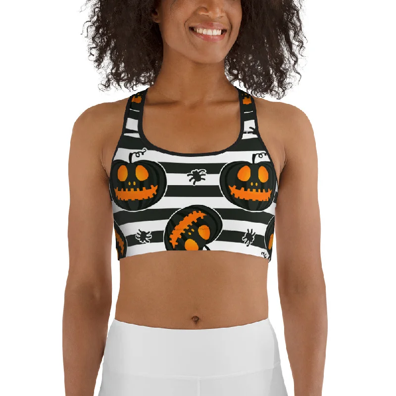 Striped Jack O'lanterns Sports Bra