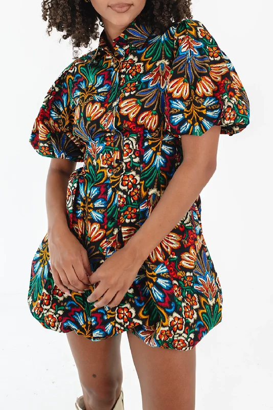 Multicolour Bohemian Floral Shirt Bubble Dress