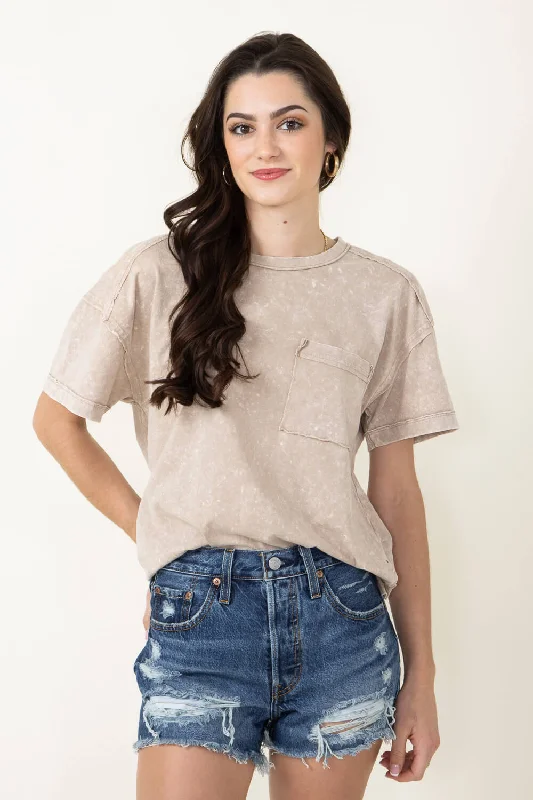 Mineral Wash Knit T-Shirt for Women in Taupe | NT11108-TAUPE