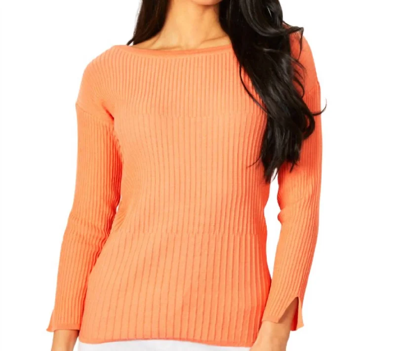 Ribbed Crew Neck Top In Melon