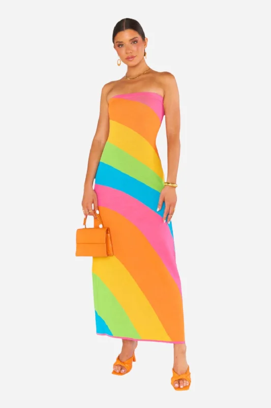 Show Me Your Mumu Island Nights Tube Dress in Salty Rainbow Stripe Knit