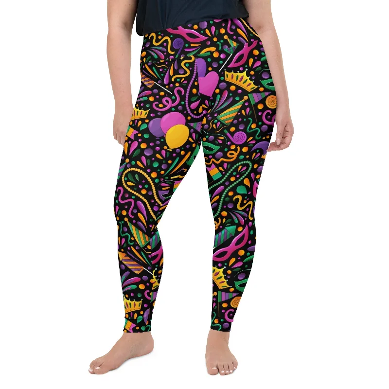 Mardi Gras Masks & Beads Party Plus Size Leggings