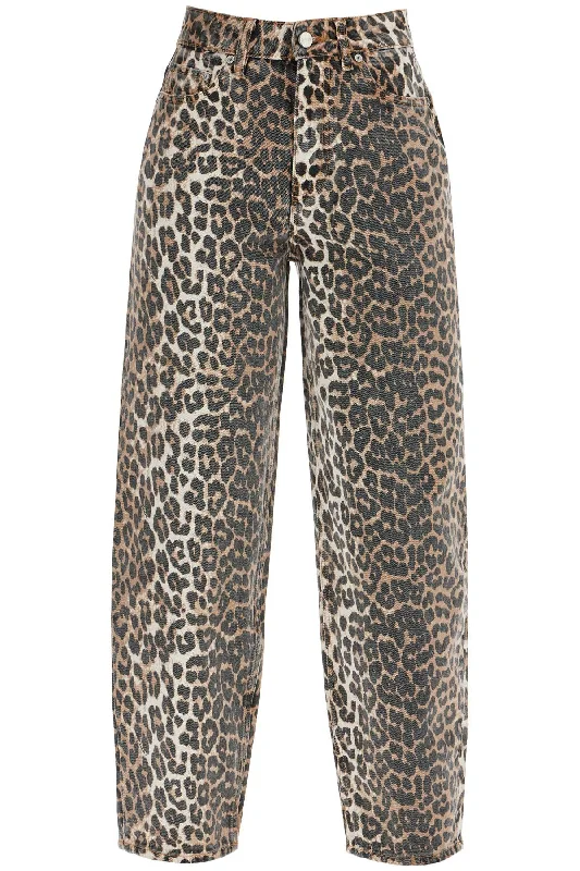 Ganni Women's Leopard Print Barrel Jeans