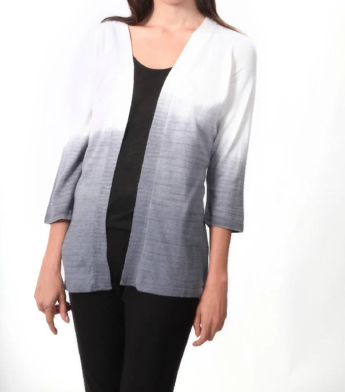 Ombre Back-Cutout Cardigan In Gray/white