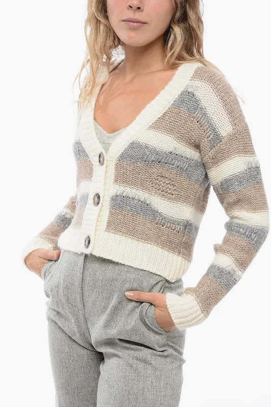 Peserico Striped Distressed Cardigan with Sequines 42 Italian size