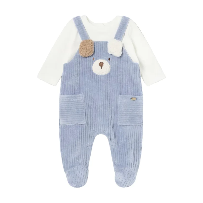 Blue Bear Applique Overall Babygrow