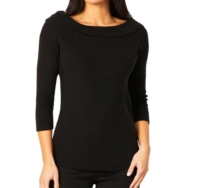 Off The Shoulder Ribbed Detail Top In Black