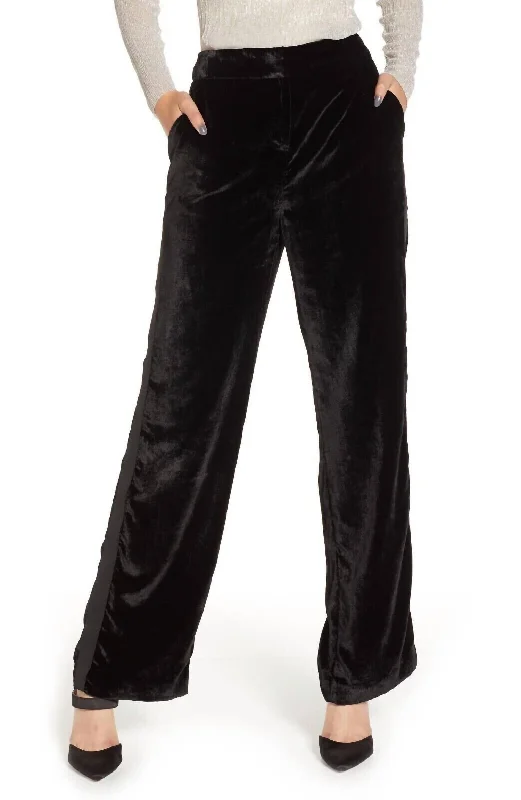 Velvet High Rise Wide Leg Trousers In Black