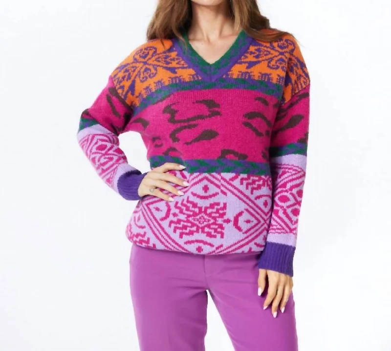 Sweater Jacquard Colored In Fuchsia