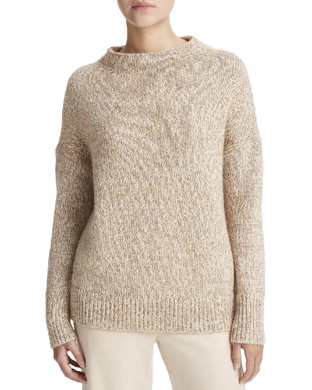 Vince Tweed Funnel Neck Wool & Alpaca-Blend Top