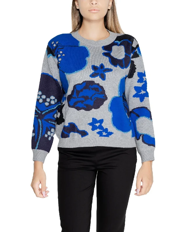 Desigual  Womens Floral Knit Sweater Gray