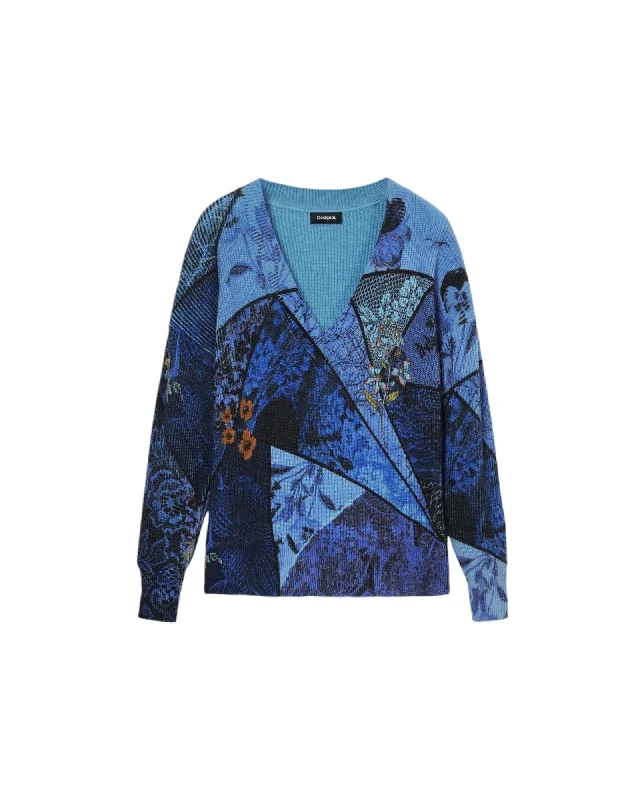 Desigual  Women's Printed V-Neck Sweater