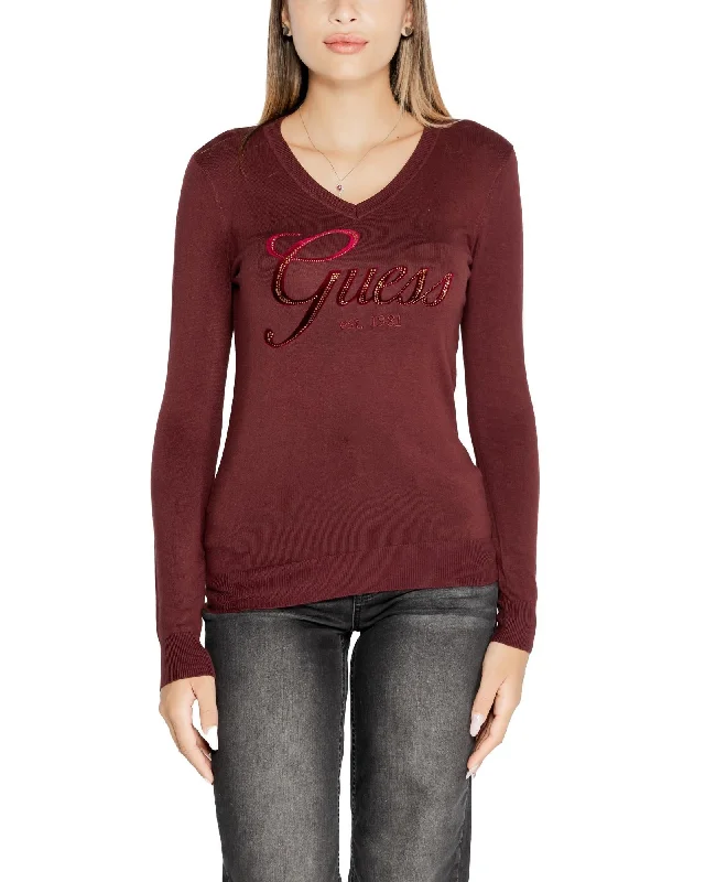 Guess  Womens Logo Knit Sweater Burgundy