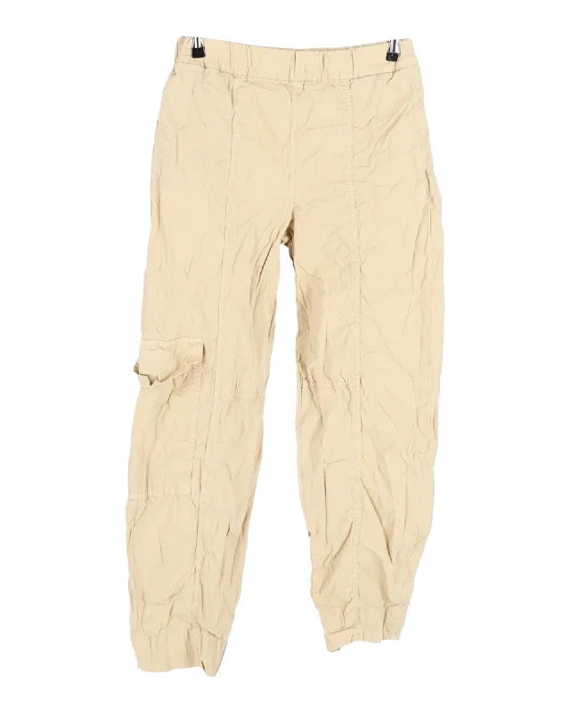High-end Wear Ganni Washed Canvas Elasticated Curve Pants in Beige Cotton