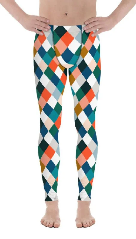 Exquisite Tailoring Colorful Rhombus Pattern Men's Leggings