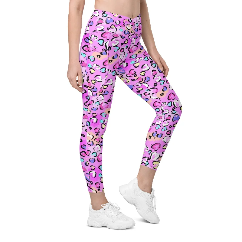 High-end Design Artsy Heart Crossover Leggings With Pockets