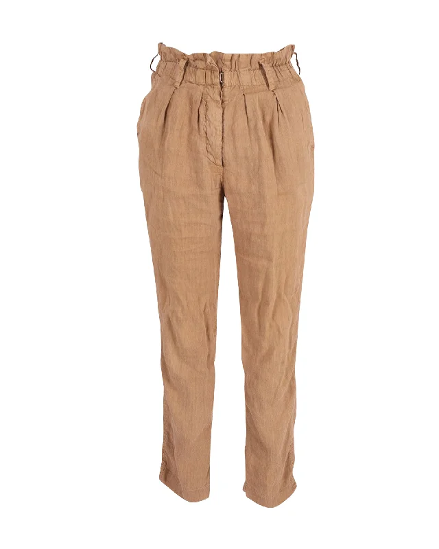 Street Fashion Isabel Marant Elastic Waist Pants in Beige Linen
