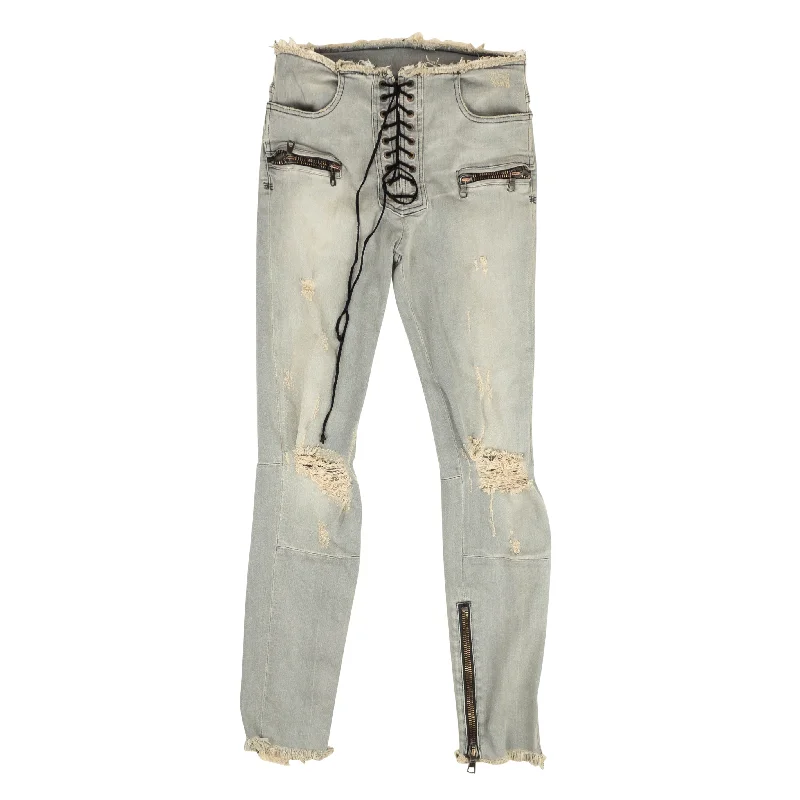 Dressing Tips Unravel Project Distressed Denim Lace Up Skinny Jeans - Blue