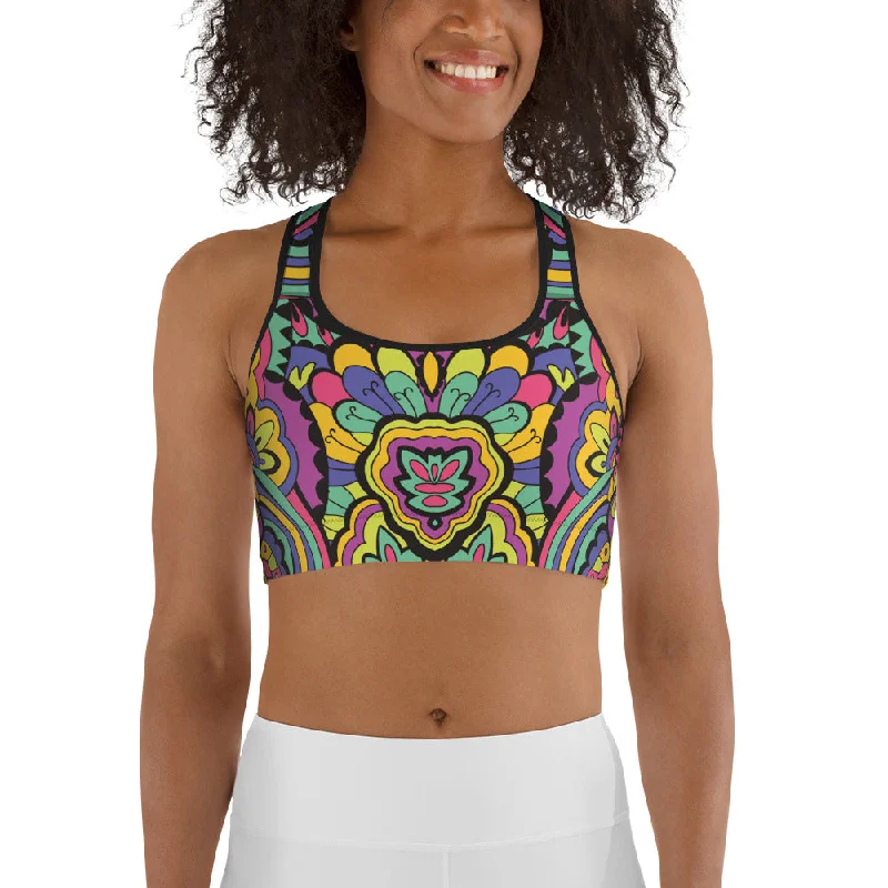 Youthful Style Colorful Fun Pattern Sports Bra