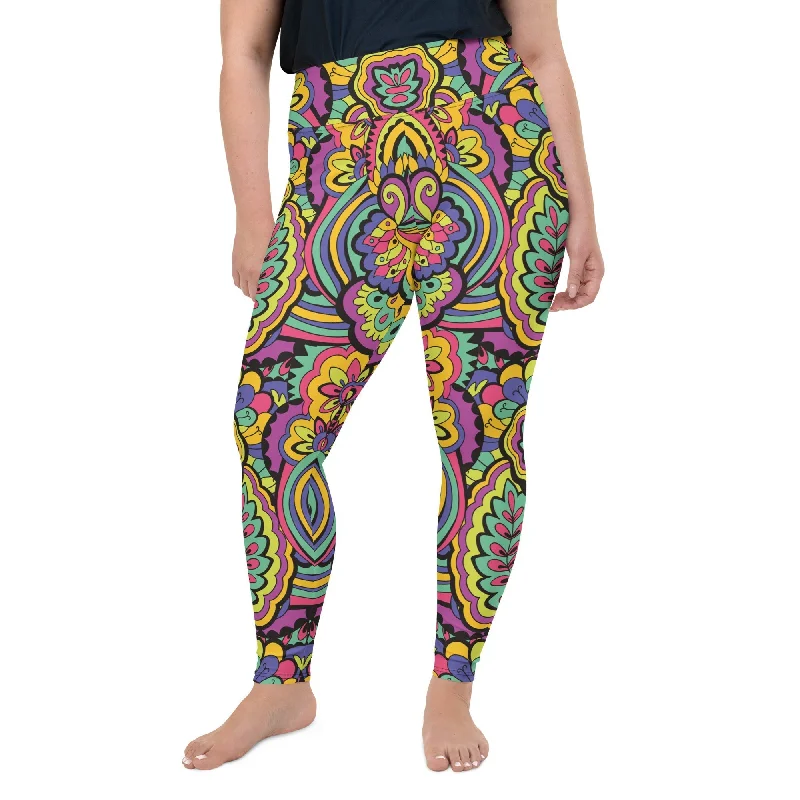 Free And Comfortable Colorful Fun Pattern Plus Size Leggings