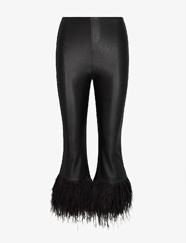 Editorial Design Women's Faux Leather Feather Crop Flare Legging In Black
