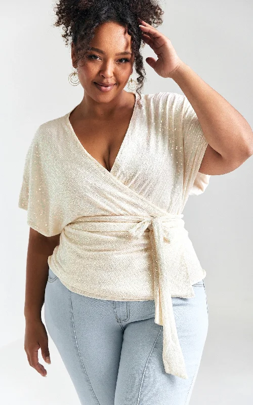 Cozy Apparel Monaco Sequin Wrap Top - Cream White